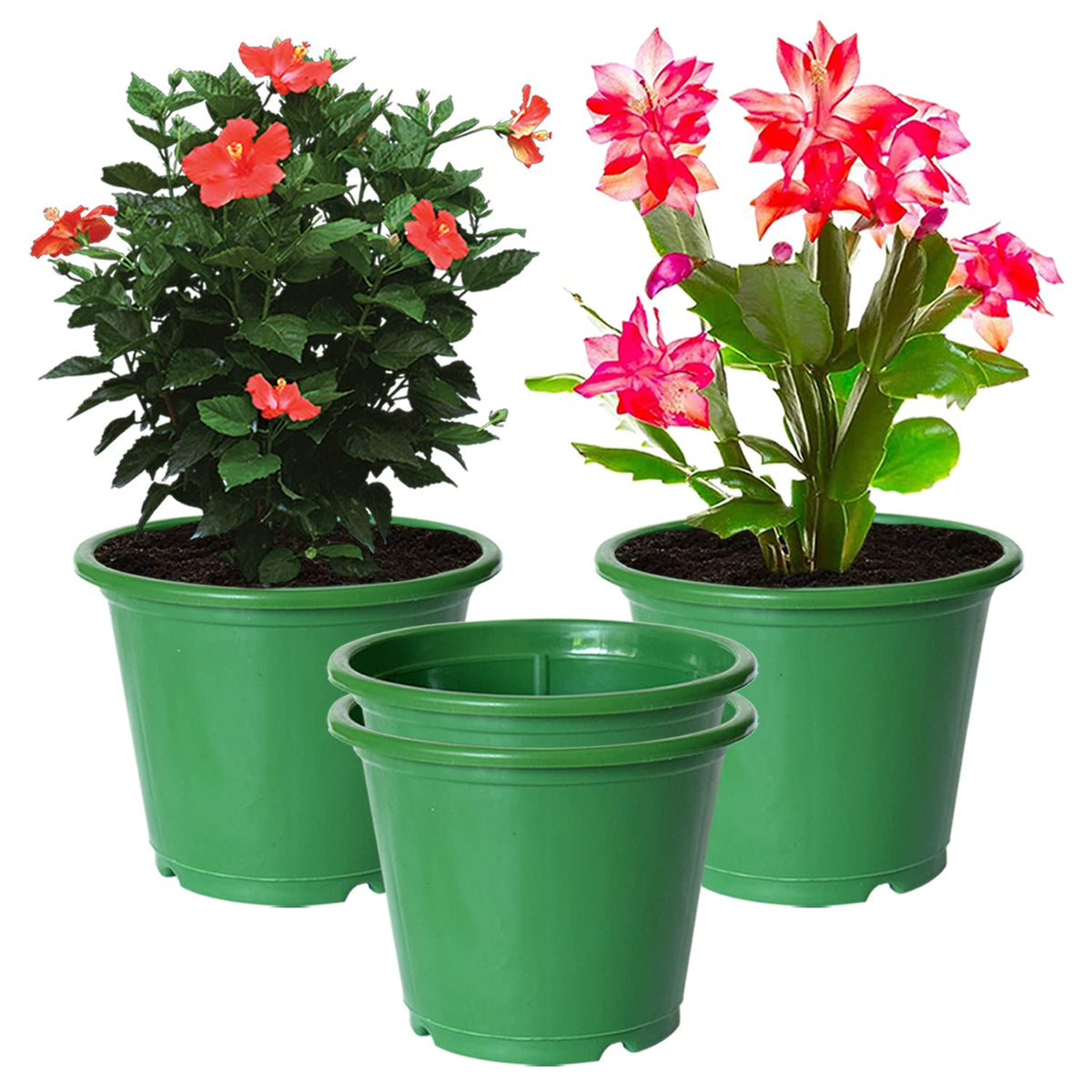 Kuber Industries Plastic Planters|Gamla|Flower Pots for Garden Nursery Home Décor,8"x6",Pack of 4 (Green)