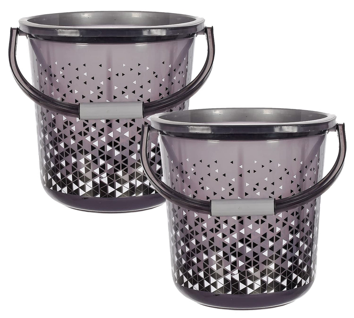Kuber Industries Unbreakable Plastic Triangle Print Bucket for Home & Bathing with Handle 18 LTR Pack of 2 (Black) 54KM3937