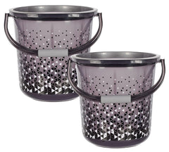 Kuber Industries Unbreakable Plastic Triangle Print Bucket for Home & Bathing with Handle 18 LTR Pack of 2 (Black) 54KM3937