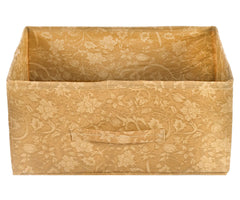 Heart Home Metallic Flower Printed Non-Woven Rectangular Flodable Cloth Storage Box/Drawer (Brown)-HS43HEARTH26320
