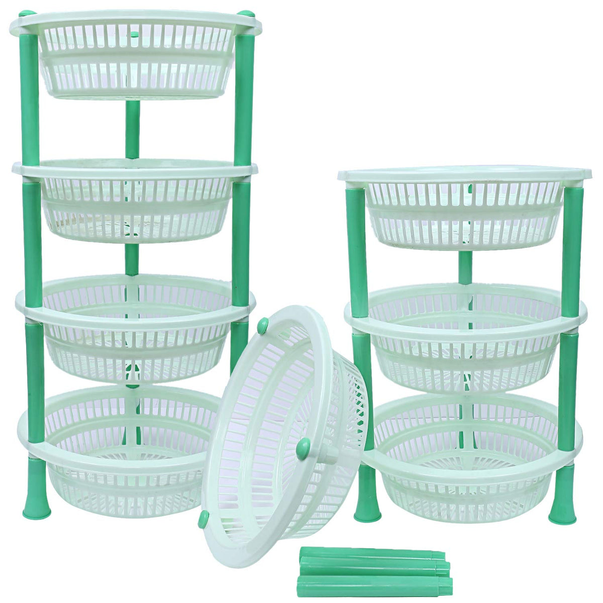 Kuber industries Plastic 2 Pieces 4 Layer Multi-Purpose Kitchen Storage Basket Rack (Green)-CTKTC25213