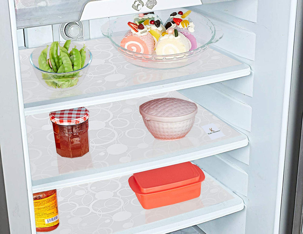 Heart Home Circle Design 4 Pieces PVC Refrigerator/Fridge Multipurpose Drawer Mat Set(White)- (CTHH04107)