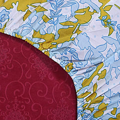 Kuber Industries Fitted Double Bedsheet|Elastic 130 GSM Polycotton King Printed Double Bedsheet with 2 Pillow Covers, 90x37 Inch (Blue)