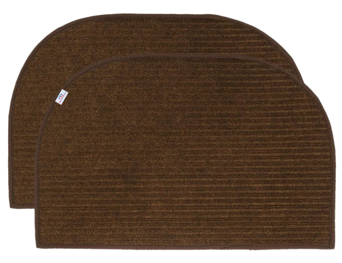Heart Home D Shape Strips Design Microfiber Non-Slip Door Mat for Outdoor, Indoor 21 in. x 13 in. Pack of 2 (Brown)