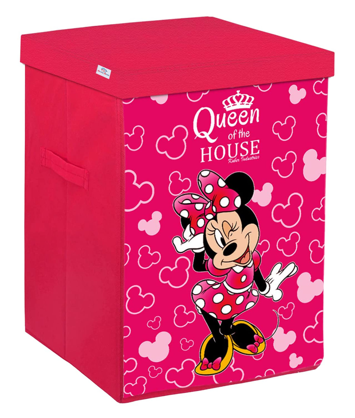 Heart Home Minnie Print Non-Woven Laundry Basket, Clothes Hamper For Laundry Closet, Bedroom, Bathroom With Lid & Handles (Pink) 54HH4089.