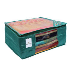 Kuber Industries 3 Layered Quilted Silk 6 Pieces Saree Cover (Green) -CTKTC24696