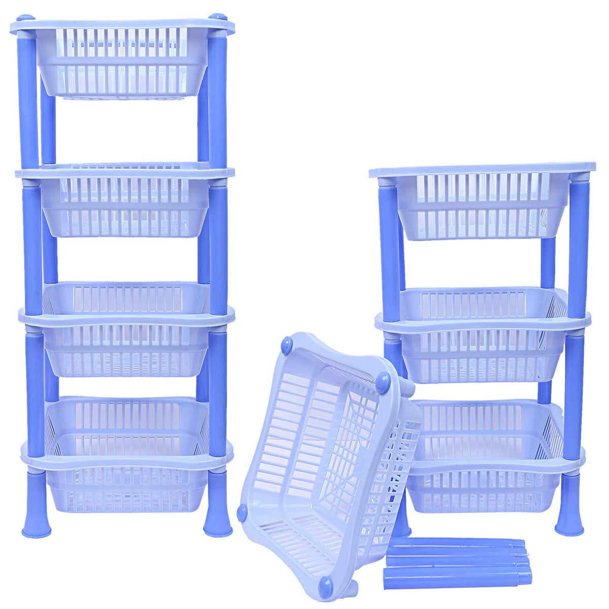 Kuber industries Plastic 2 Pieces 4 Layer Multi-Purpose Kitchen Storage Basket Rack (Blue)-CTKTC25269