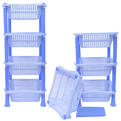 Kuber industries Plastic 2 Pieces 4 Layer Multi-Purpose Kitchen Storage Basket Rack (Blue)-CTKTC25269