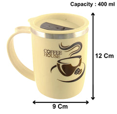 Kuber Industries Double Wall Vacuum Insulated Food Grade BPA Free Plastic Coffee Mug with Lid, Pack of 2 (Grey & Coffee)