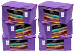 Kuber Industries 6 Pieces Non Woven Fabric Saree Cover/Clothes Organiser for Wardrobe Set with Transparent Window, Extra Large (Purple)-KUBMART2767