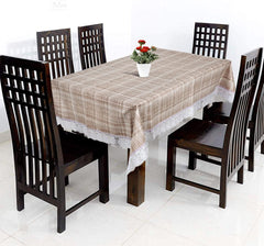 Kuber Industries Check Print PVC Dining Table Cover/Table Cloth for Home Decorative Luxurious 6 Seater, 60"x90" (Sand) 54KM4273