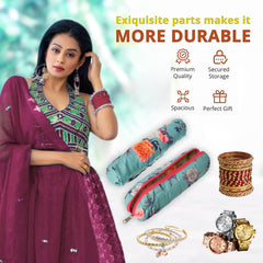 Heart Home Single Bangle cover | Cotton Flower Bangle cover | Travel Bangle cover | Watch Organizer for woman | Bracelet Cover with Zipper | Green