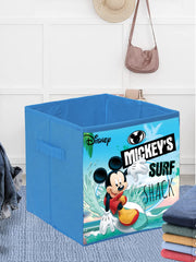 Kuber Industries Disney Mickey Surf Print Durable & Collapsible Square Storage Box|Clothes Organizer With Handle,Pack of 3 (Sky Blue)