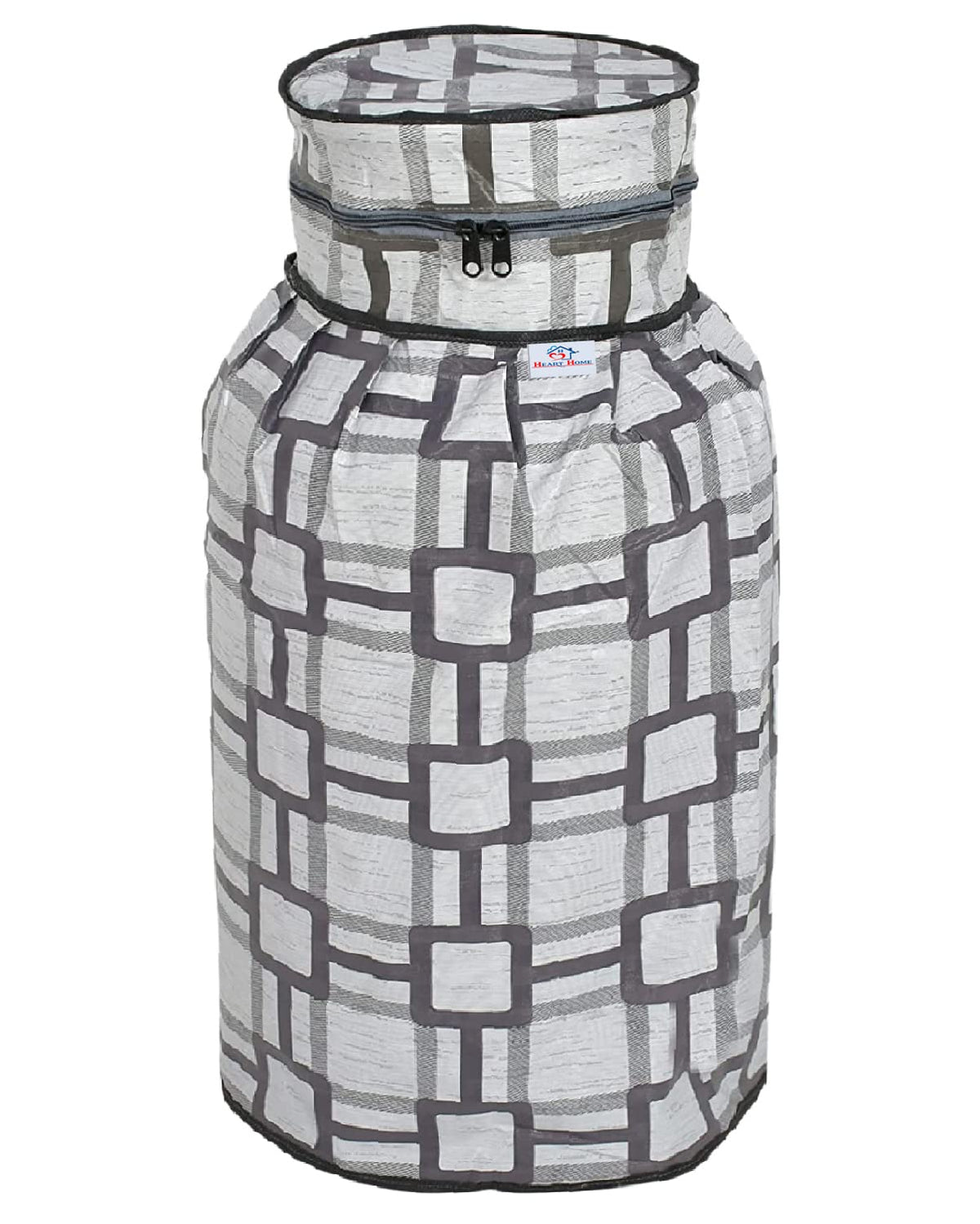 Heart Home PVC Square Print Waterproof and Dustproof Cylinder Cover for Home & Kitchen (Grey) 52HH3939