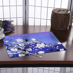 Heart Home Multiuses Floral Print PVC Table Placemat for Kitchen, Dining Table Set of 6 (Blue) 52HH4058