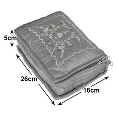 Heart Home Embroidery Design Satin Jewellery Organizer For Small Jewellery With 4 Pouches Pack Of 2 (Grey) 54HH4069.