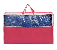 Heart Home Non-Woven Rectangular Underbed Storage Bag/Cloth Organizer For Store Clothes, Quilts, Comforters, Blanket With Top Tranasparent Window & Handle (Pink)