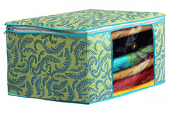 Heart Home Metalic Printed 4 Piece Non Woven Fabric Saree Cover Set with Transparent Window, Extra Large, Green & Red - CTHH22692