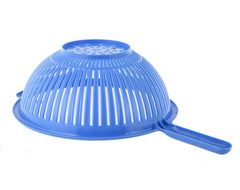 Heart Home Plastic Strainer Colander with Long Handle Use for Pasta, Noodles, Spaghetti, Vegetables and More (Blue)-Pack of 2-HHEART15123