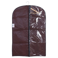 Heart Home Embossed Coat Cover|Non Woven Foldable Hanging Blazer Cover|Half Transparent Wardrobe Organizer, Pack of 4 (Brown)