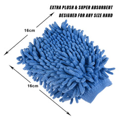 Heart Home Chenille Mitts|Microfiber Cleaning Gloves|Inside Waterproof Cloth Gloves|100 Gram Weighted Hand Duster|Chenille Gloves for Car|Glass|Pack of 2 (Green & Blue)