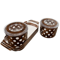 Kuber Industries Pearl Wooden Design Plastic Dry Fruit Container with Tray Set with Lid & Serving Tray, 500 ml Plastic Grocery Container (Set of 3, Brown)-KUBMART11084