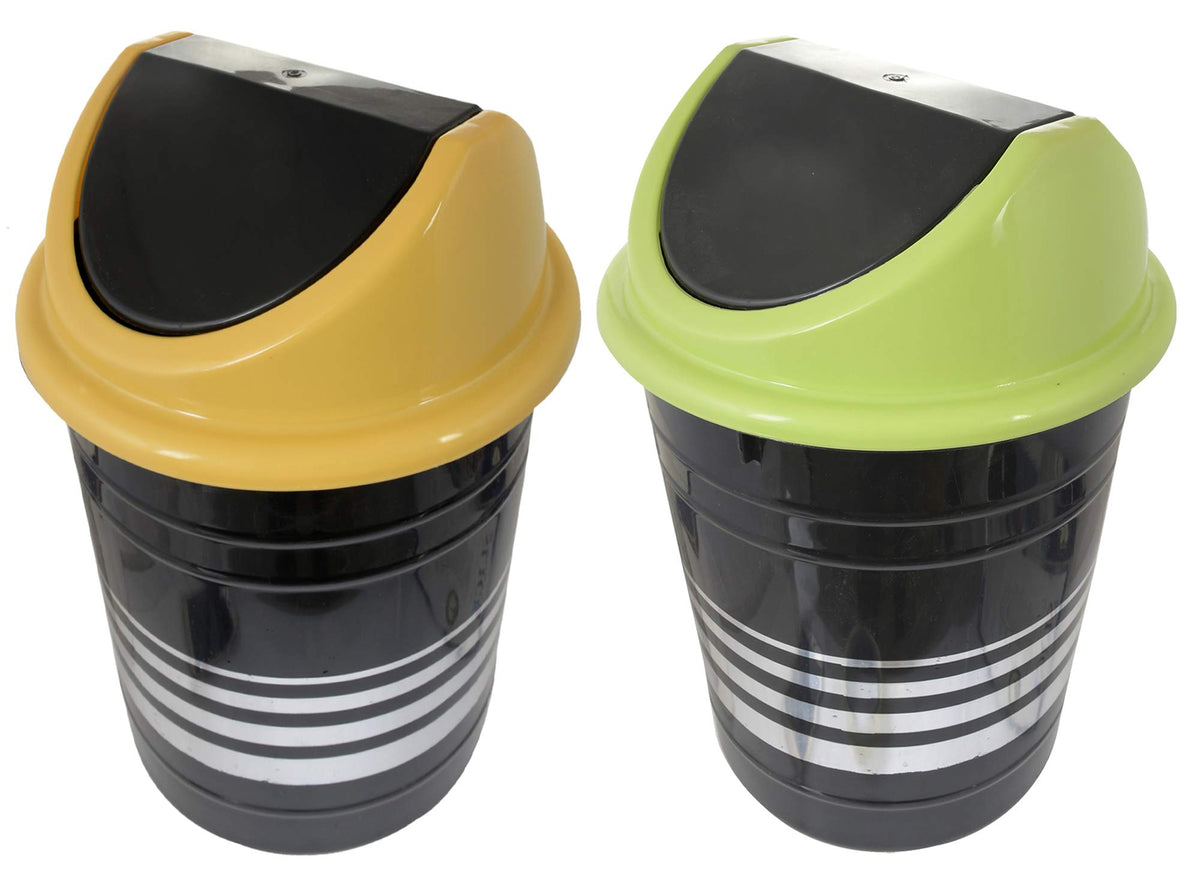 Kuber Industries Plastic 2 Pieces Medium Size Swing Lid Garbage Waste Dustbin for Home, Office, Factory, 10 Liters (Green & Yellow)-KUBMART10254