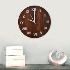 Heart Home Roman Number Round Shaped Wooden 10" Wall Clock (Brown, Standard - 25cm x 25cm)