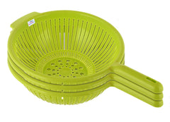 Heart Home Plastic Strainer Colander with Long Handle Use for Pasta, Noodles, Spaghetti, Vegetables and More (Green)-Pack of 3-HHEART15131
