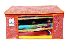Kuber Industries Laheriya Design 12 Piece Non Woven Fabric Saree Cover Set with Transparent Window, Extra Large, Orange-CTKTC31935