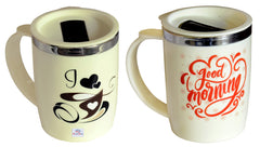 Heart Home Insulated BPA Free Plastic Coffee Mug with Lid, Pack of 2 (Cream)