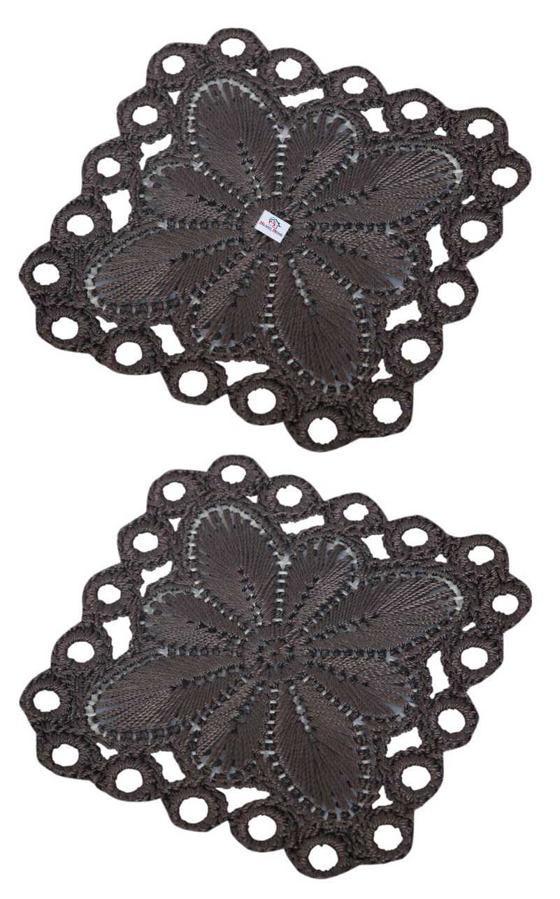 Heart Home Flower Design Square Cotton Coasters, Set of 2 (Brown)
