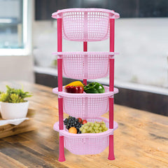 Kuber Industries Plastic 2 Pieces 4 Layer Multi-Purpose Kitchen Storage Basket Rack (Pink)-Ctktc25217