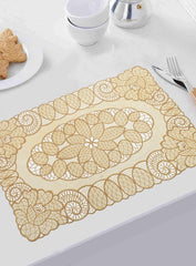 Heart Home Floral Design Virgin Viny Soft Fabric 6 Pieces Dining Table Placemat Set (Cream) HEART631