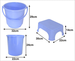 Kuber Industries 3 Pieces Plastic Bucket, Dustbin & Stool Set (Blue)