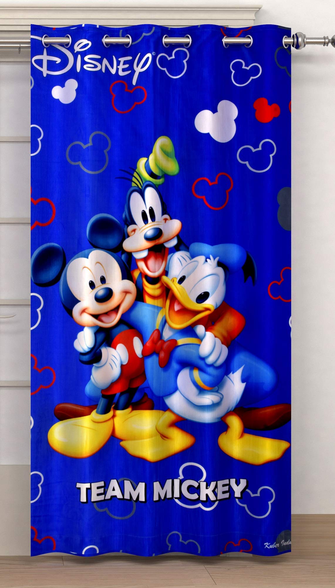 Kuber Industries Disney Team Mickey Print 2 Pieces Polyester Special Blackout Long Crush Eyelet Door Curtain 7 Feet (Royal Blue)-KUBMART053
