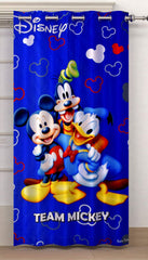 Kuber Industries Disney Team Mickey Print 2 Pieces Polyester Special Blackout Long Crush Eyelet Door Curtain 7 Feet (Royal Blue)-KUBMART053