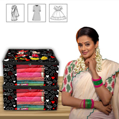 Kuber Industries Disney Mickey Saree Cover|Non-Woven Foldable Clothes Bag|Transparent Window Wardrobe Organizer|Extra Large|Pack of 2 (Black)