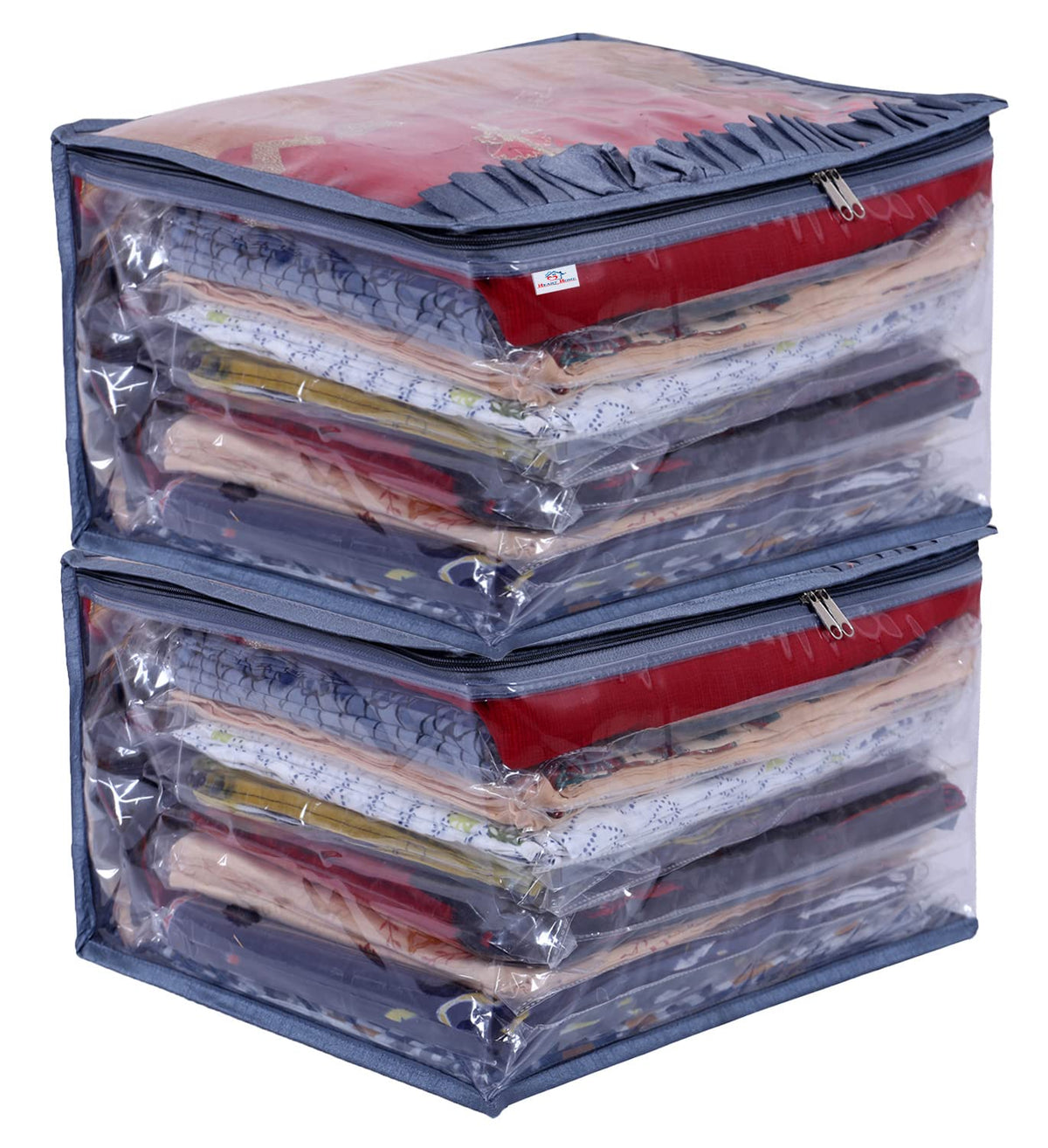 Heart Home Satin Water Resistant & Foldable Saree Cover|Clothes Organizer for Home & Travel Top Transparent With Zipper,17 x 5 Inch,Pack of 2 (Gray)