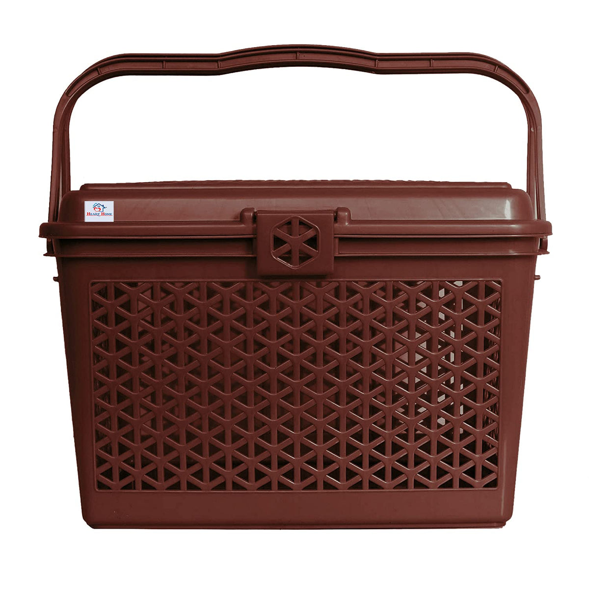 Heart Home Plastic Trendy Shopping Storage Basket with Handles - Big Bin for Shower, Closet, Kitchen, Garden, Bathroom, Toys (Dark Brown)-HS_38_HEARTH21160