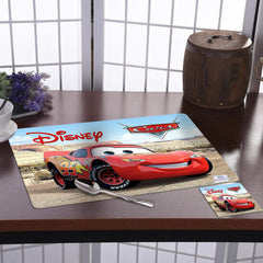 Heart Home Multiuses Car Print PVC Table Placemat with 6 Coasters for Kitchen, Dining Table Set of 6 (Beige) 52HH4060