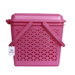 Heart Home Plastic Multipurpose Trendy Shopping Small Basket with Lid (Pink)-HEART11091