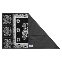 Heart Home Flower Printed Cotton Fridge Top Cover, Protect for Scratches, Wear & Tear and Dust with 6 Utility Side Pockets (Black)