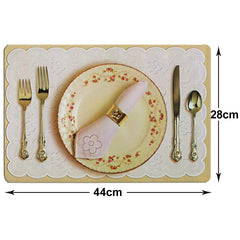 Heart Home Multiuses Plate & Spoon Print PVC Table Placemat with 6 Coasters for Kitchen, Dining Table Set of 6 (Golden) 52HH4053