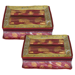 Heart Home Multipurpose Feather Design Laminated 2 Rod Bangle Box/Organizer/Case With Tranasparent Top - Pack of 2 (Maroon)-47HH0199
