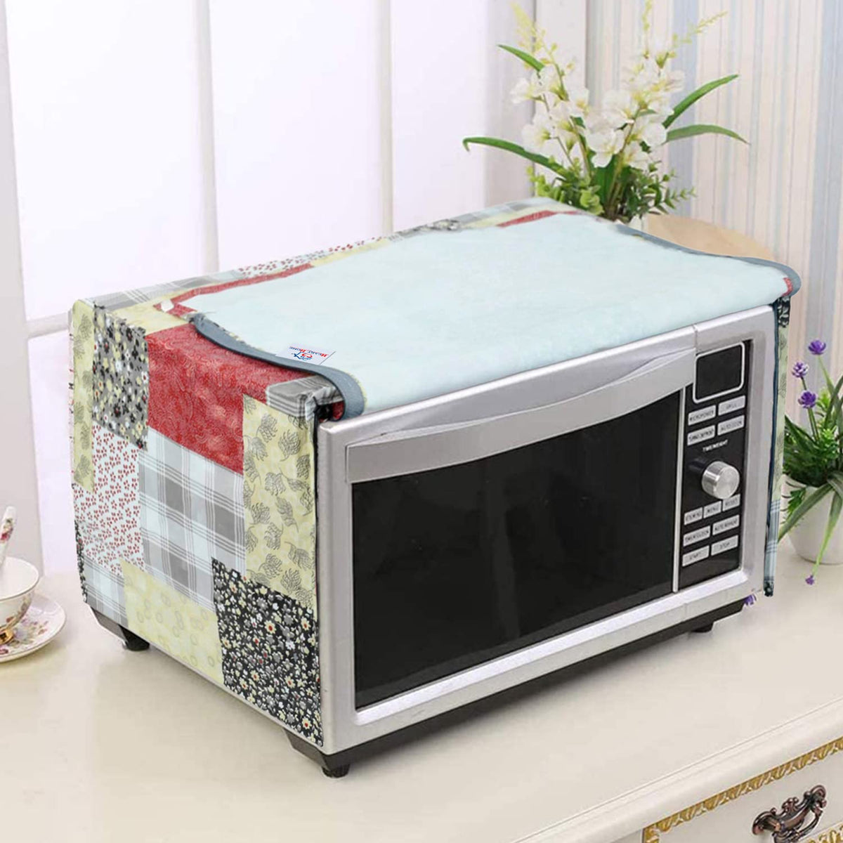 Heart Home PVC Multicheck Floral Print Microwave Oven Cover for Home & Kitchen 20 LTR. (Multicolour) 54HH4098.