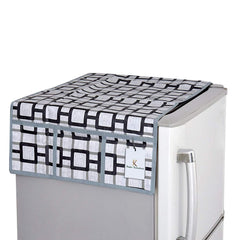 Kuber Industries Fridge Top Cover|PVC Dustproof Decorative Refrigerator Cover|Geometric Pattern with 6 Utility Pockets (Gray)