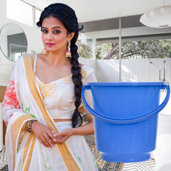 Heart Home Bucket|Plastic Bucket for Bathroom|Bucket for Bathing|Unbreakable Bucket with Handle|16 Liter|Pack of 2 (Blue & Yellow)