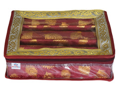 Heart Home Feather Design Laminated 3 Rod Box, Organizer For Bangle, Watches, Bracelets, Jewellery With Tranasparent Top - Pack of 2 (Maroon)-47HH0204