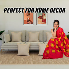 Heart Home Cushion Cover | Sofa Cushion Covers | Square Cushion Covers | Jute Cushion Covers | Couch Cushion Covers | Set of 5 | 16 Inch | Cream